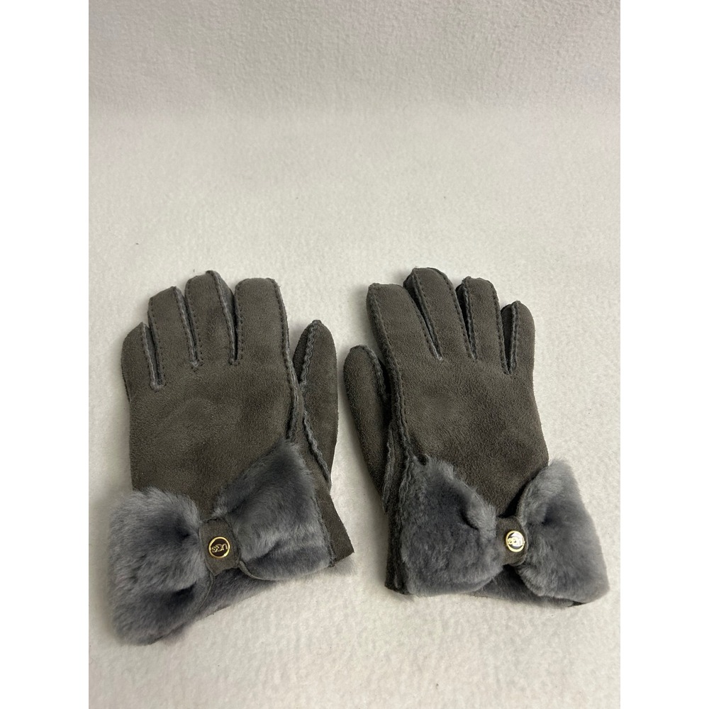 Cozy Luxury UGG Australia Womens Large Grey Shearling Bow Suede Gloves